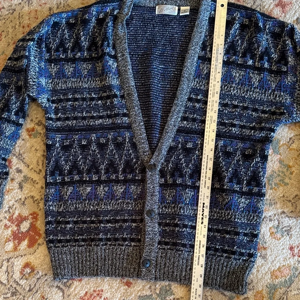 Method Vintage Geometric‎ Knit Cardigan Sweater XL Blue Gray Grandpa Cozy Boho
